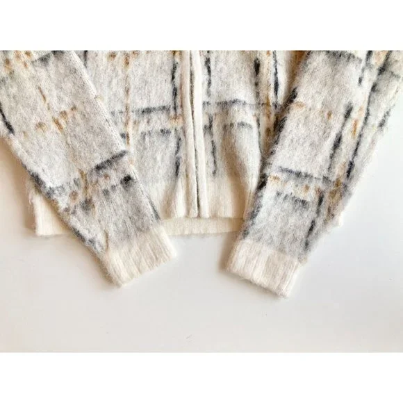 NWT CURRENT/ELLIOTT The Bets White Plaid Mohair Bomber Sweater Jacket, Size 0 - Picture 9 of 13